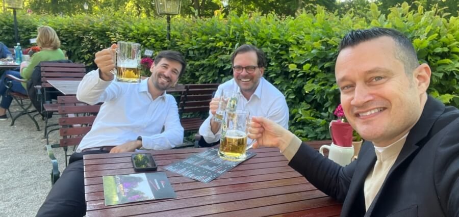 Josh Vignona and companions toast over local dining in Bad Homburg, Germany